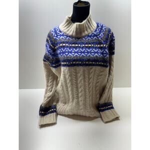 Mark & Spencer Women’s Nordic Cable Knit Sweater Fair Isle Sz Large Fisherman